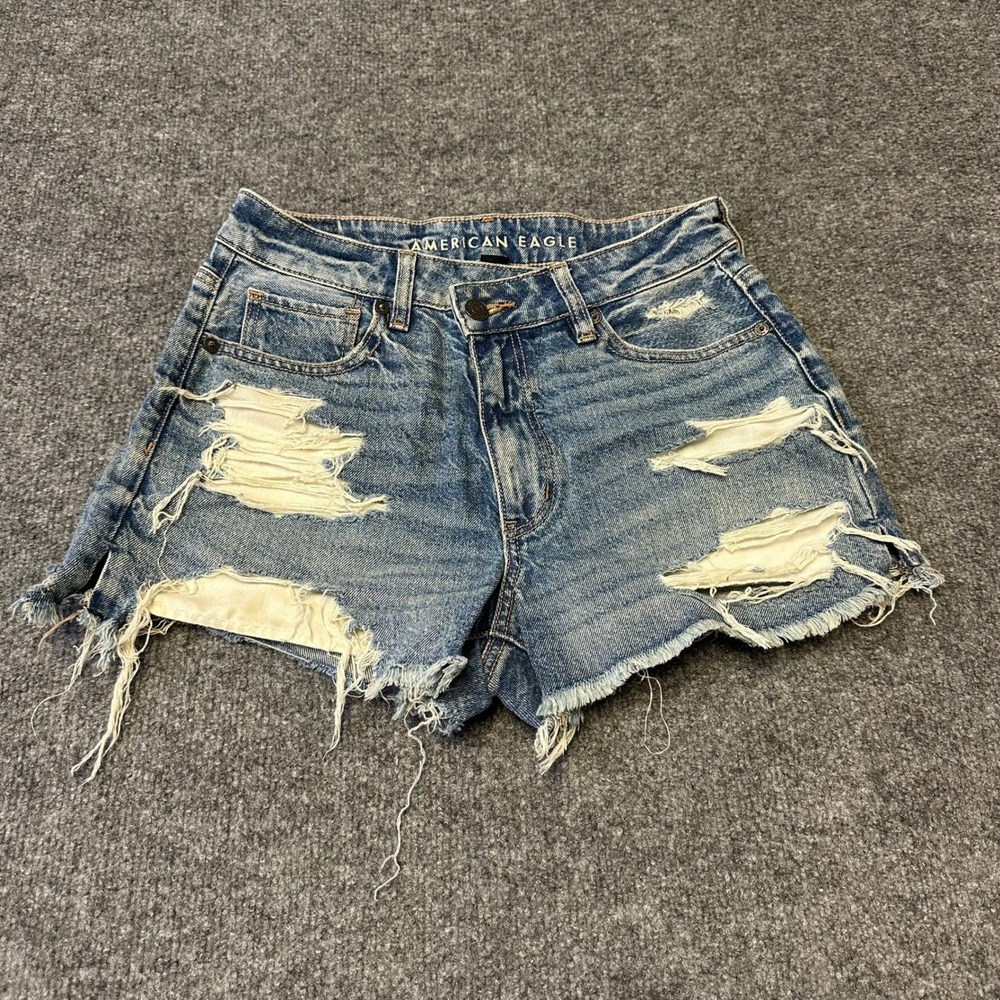 American Eagle Denim Shorts Womens Size 2 Blue Distressed High Waisted Cutoff